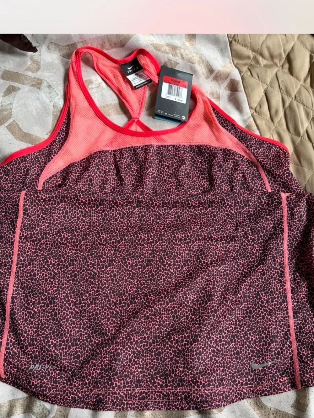 2pc Nike Pink and Black Leopard Print Sports top with Black Coral-Trim Leggings